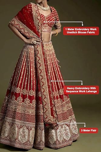 TRENDMALLS Women Satin Semi Stitched Embroidery With Golden Sequin Work Lehenga Choli With Dupatta - Bridal Lehenga Choli (L272-Maroon), 42