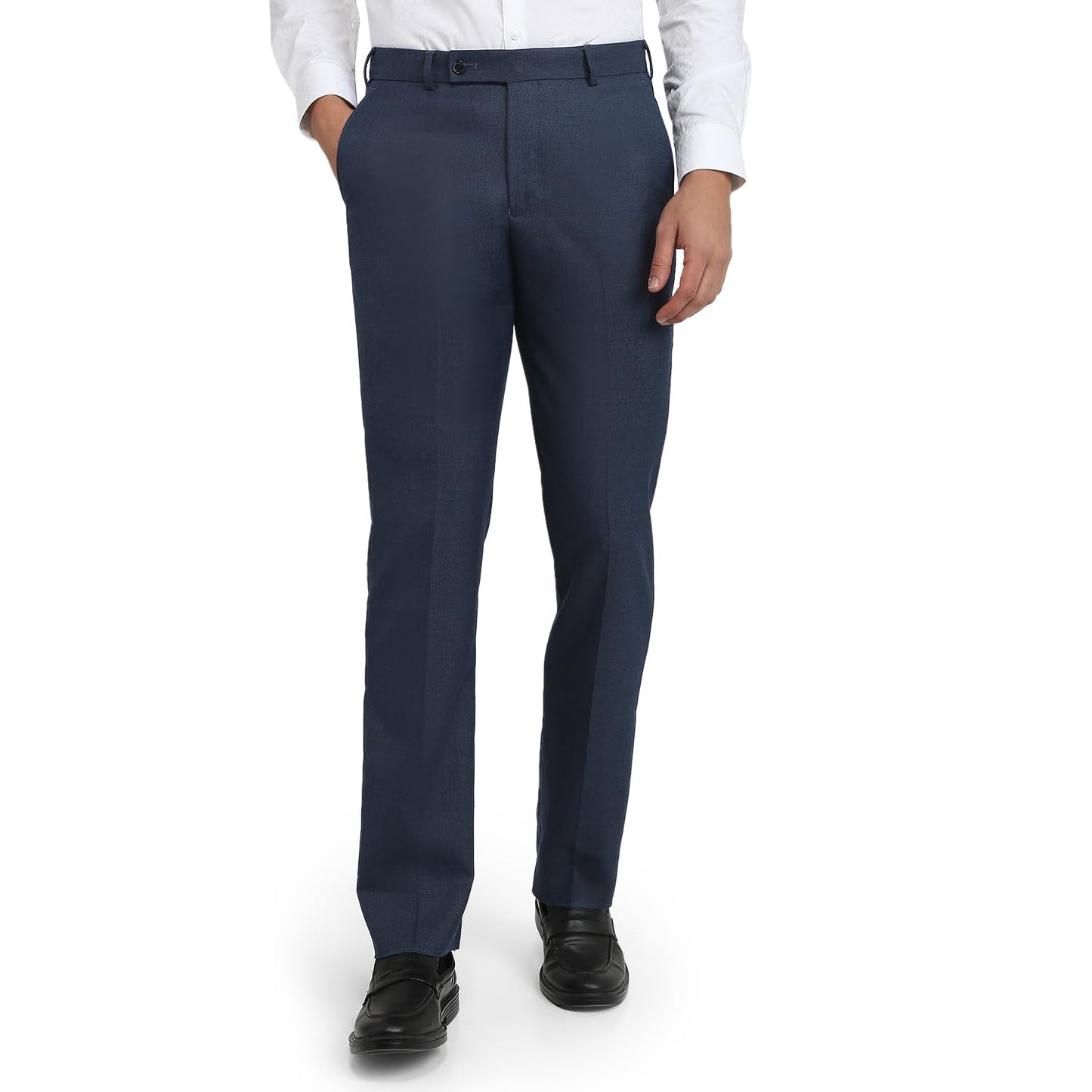 Park Avenue Men Regular Fit Solid Pattern Poly Viscose Blend Flat Front Formal Trouser Medium Blue
