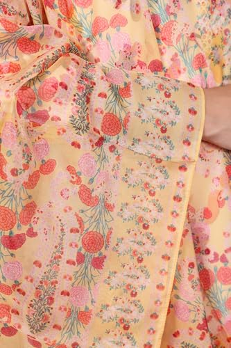 W for Woman Yellow Floral Print Organza Dupatta