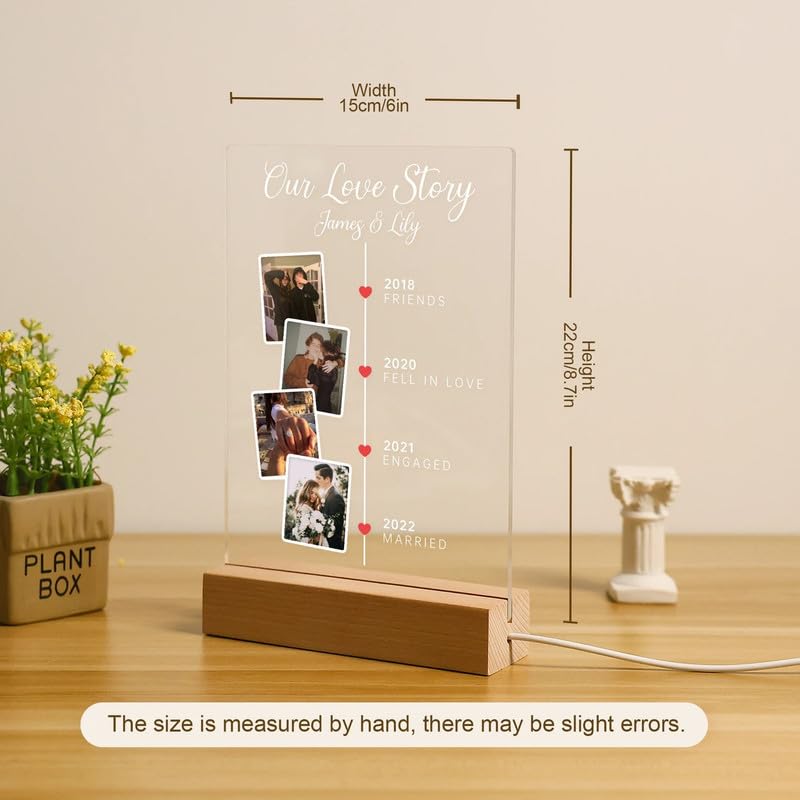 THE GRANDEUR Acrylic Led Rectangular Tabletop Photo Frame Customised Gift, Anniversary Gift, Valentine's Day Gift, Wedding Gifts for Couples, Marriage Gift, Birthday Gifts(Design 1), Brown, 20x15 cm1