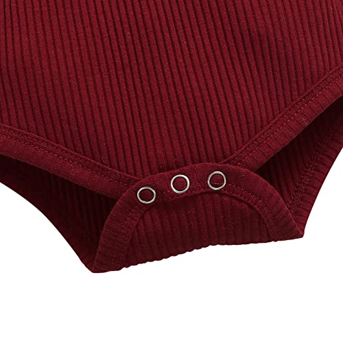 Hopscotch Baby Girls Polyester And Spandex Solid Bow Applique Bodysuit Suit Set in Burgundy Color For Ages (9-12 Months)