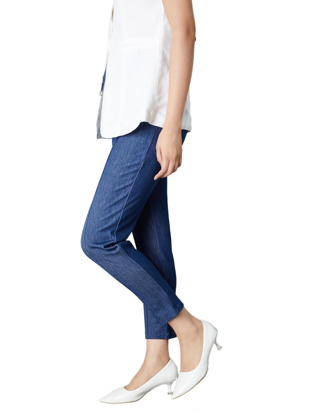Max Women Solid Panelled Treggings (Blue_XL)