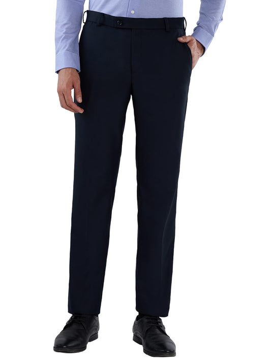 Park Avenue Men Slim Fit Solid Pattern Poly Viscose Blend Flat Front Formal Trouser Dark Blue