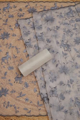 Soch Womens Beige Crushed Tissue Embroidered Unstitch Dress Material With Thread Work