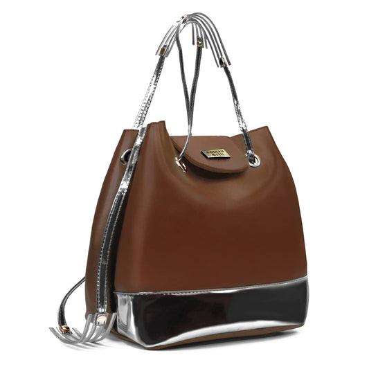 Modern Myth Women's Tan and Silver Drawstring Bucket Bag