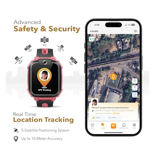 imoo Phone Watch Z1 – Smart Watch with GPS Tracker, 4G Video & Voice Calls, Advanced Parental Controls, Durable Quality with IPX8 Water Resistance, SOS, for Kids (Grapefruit Red)