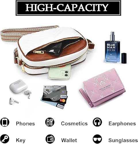 ITALISH Women Leather Crossbody Sling Bag in Geometric Pattern (White And Tan)