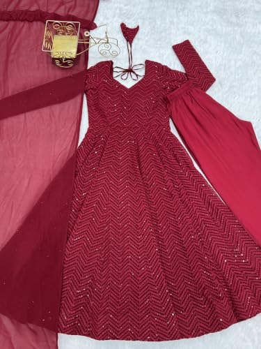 Leeli Peeri Designer Women's Georgette Lucknowi Sequence Work Anarkali Kurta Set With Dupatta.