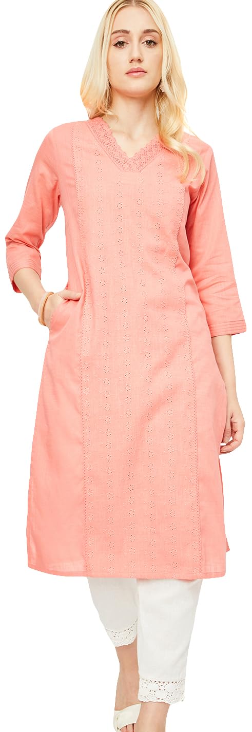 Max Women's Cotton Blend Regular Fit Kurta (DAWWSU24KO1_Pink_XL