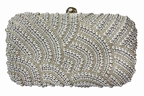 DUCHESS Women's Velvet Pearl Box Clutch with Detachable Chain Sling Strap - Hand Clutch Wallet Purse for Wedding Party, Casual (Silver,7 x2x 4 inches)