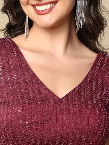 S SALWAR STUDIO Wine Georgette V-Neck Readymade Sleeveless Saree Blouse