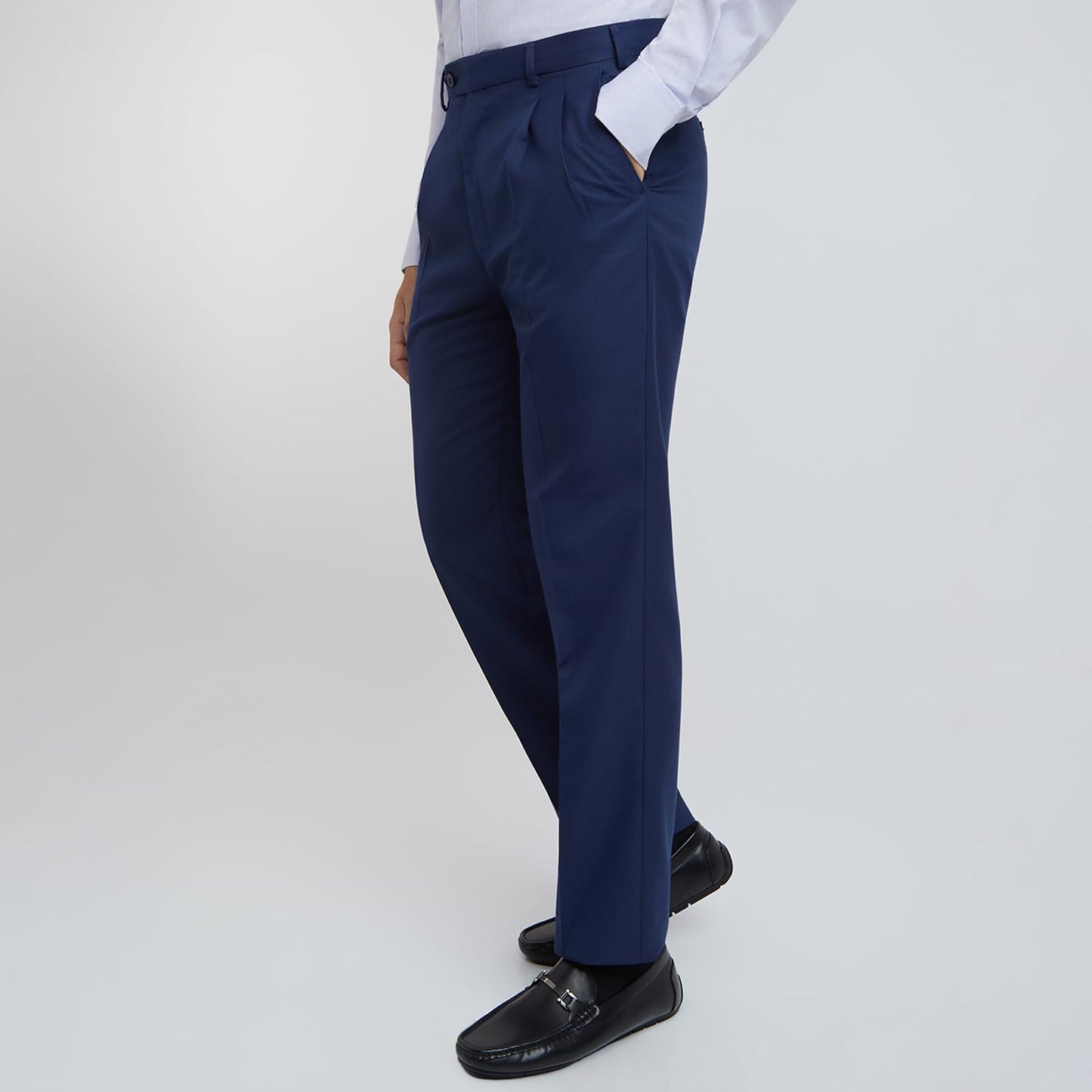 Raymond Men's Mid Rise Structure Pattern Classic Fit Polyester Blend Double Pleat Formal Trouser (Size: 34)-RMTA04880-B7 Dark Blue