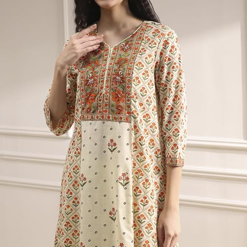 Biba Women's Cotton Kurta Set (ASRTCSL30447AW25BEG_Beige