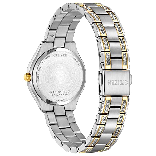 Citizen Ladies Eco-Drive Crystal Eco Watch, Silver/Gold Tone Bracelet & Blue Dial, Watches