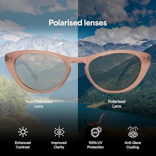 John Jacobs | Transparent Brown | Full Rim Cat Eye Stylish & Premium UV Protected Sunglasses | Acetate Lines | Polarized and 100% UV Protected | Women | Extra Wide | JJ S17346
