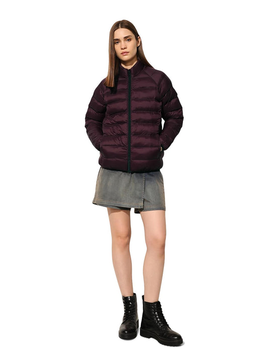 ONLY Women's Solid Slim Fit Maroon Jacket