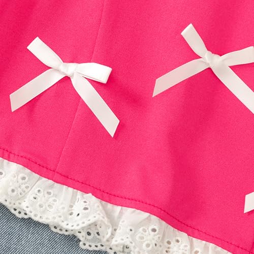 Hoscotch Girls Embellished Pink Sleeveless Jeans Set For Ages (6-7 Years)