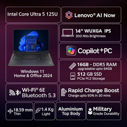 Lenovo ThinkPad E14 AI PC Intel Core Ultra 5 125U | Copilot Key | 16GB RAM | 512GB SSD | 14” WUXGA IPS 300 Nits | Win 11 + Office 2024 | Backlit | Fingerprint | 1.42 kg | 1Y Onsite | Black –21M7S0SJ00