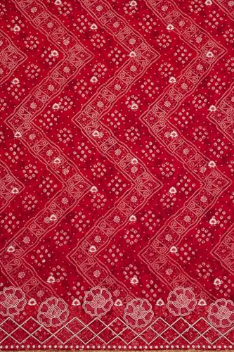 Soch Womens Red Rayon Bandhani Print Unstitch Dress Material With Sequins