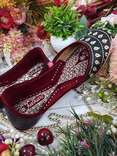 Fulkari Women Black Rays Gold Casual Genuine Soft Leather Jutis | Bite and Pinch Free Juttis | Punjabi Jutti | Girl's Office Flat Ladies Mojari | dailywear Ethnic Juti | 37