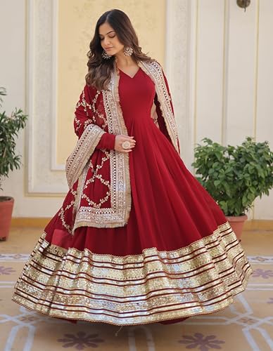 Fashion Basket Georgette Solid Anarkali Dress for Women Maroon