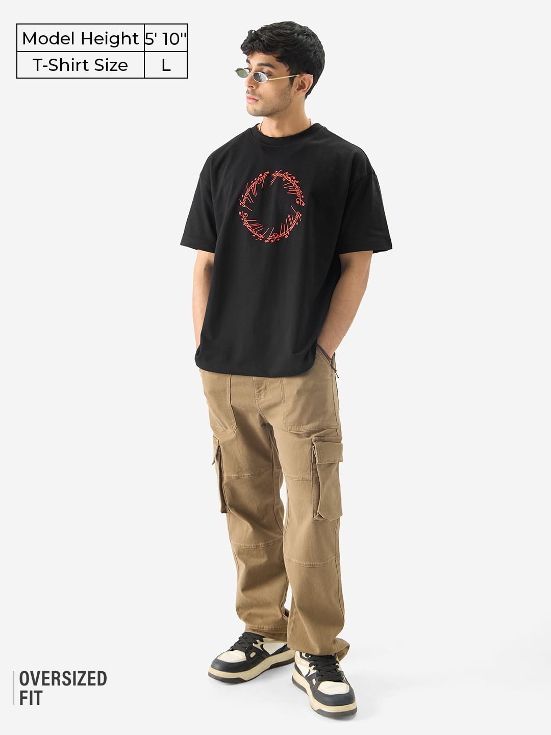 The Souled Store Official Lord of The Rings: You Shall Not Pass Short Sleeve Round Neck Black Graphic Printed Cotton Oversized T-Shirts for Men & Boys