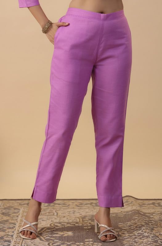 Anekha Women's Lavender Cotton Blend Yoke Embroidery Straight Kurta Set(ANC24ST00311-S)