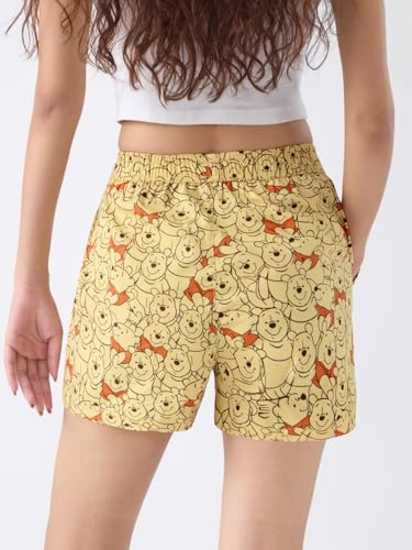 The Souled Store Winnie The Pooh: Bear-y Good Women and Girls Yellow All Over Printed Regular Fit Above The Knee Length Cotton Boxer Shorts