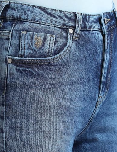 U.S. POLO ASSN. High Rise Straight Fit Jeans (UWAW25JEN382_Dark Blue_32)