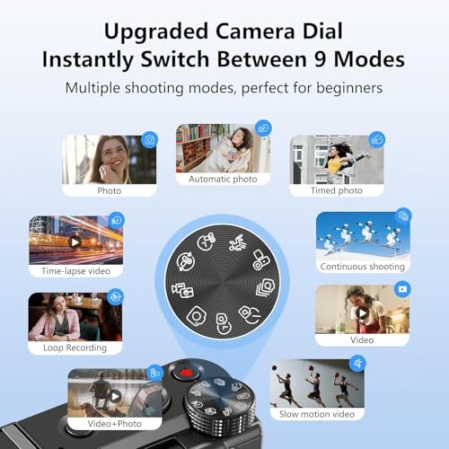 CAMKORY 8K Digital Camera, 88MP Vlogging Camera for YouTube/Photography with 3" 180° Flip Screen, Fill Light, WiFi, Filters, Beauty Features Includes 32GB SD Card & 2 Batteries, Matte Black
