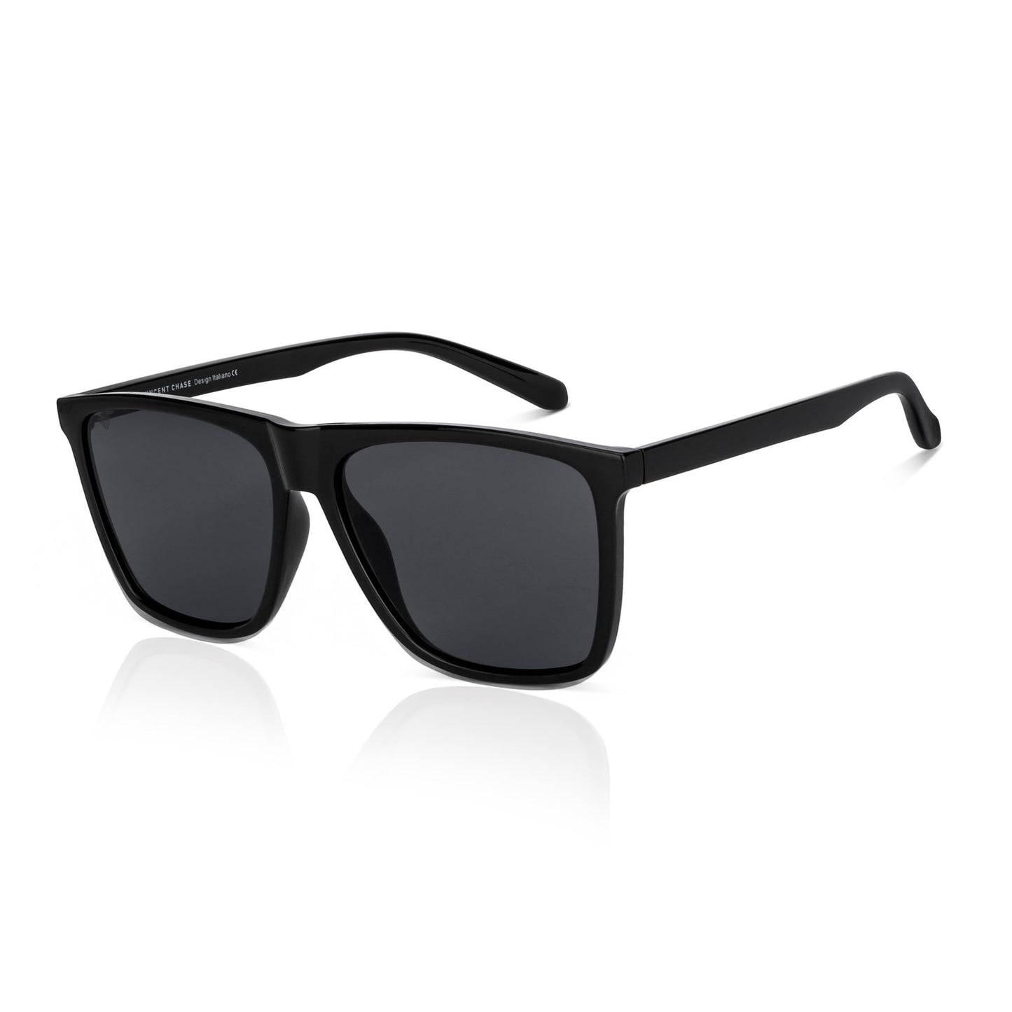 Vincent Chase By Lenskart | Black Grey Solid Full Rim Square | 100% UV Protection (UV 400) | Men & Women | Large | VC S14525