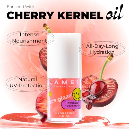 Lamel Let's Glaze Hydrating Lip Oil - Strawberry jam | High shine, Lightweight | Non sticky Juicy Tint | Lip Oil for Pigmented Lips | 4ml