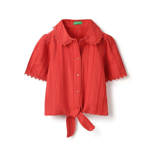 United Colors of Benetton Regular Fit Spread Collar Textured Knotted Shirt