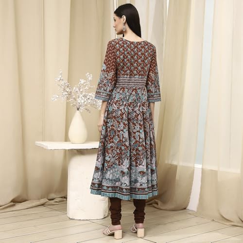 Biba Women's 60'S Cambric Kurta Set (SKDKLMR8356ESS25BRN_Brown