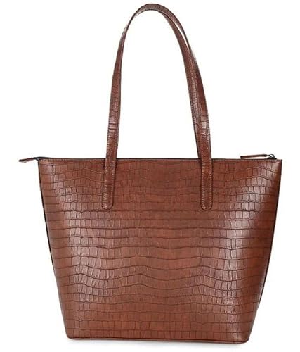 Sakwoods Women Croco Finish Brown Tote Bag