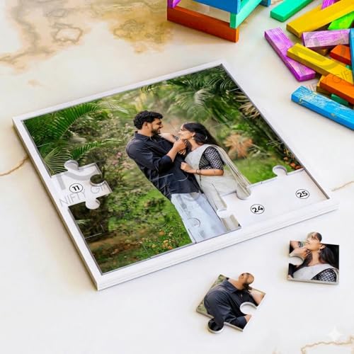 Personalized photo puzzle with frame | Customized Puzzle Frame Gift for Couple, Fun Gift for Family, Friends, Birthday Return Gift - Custom wedding gifts for wife | Acrylic photo frame -Square