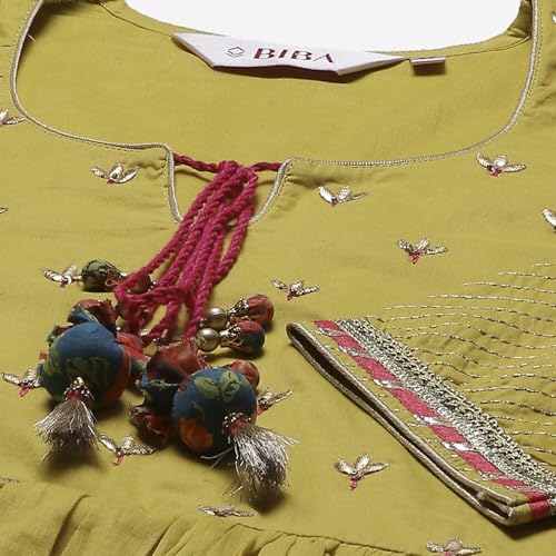 BIBA Women's Cotton Suit Set (SKD7670AW21LIGRN_Lime Green