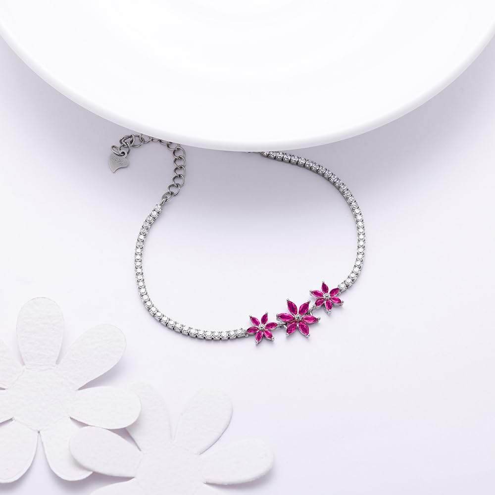 GIVA Silver Pink Floral Bracelet