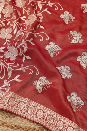 Soch Womens Red Tissue Jacquard Woven Botanical Dupatta