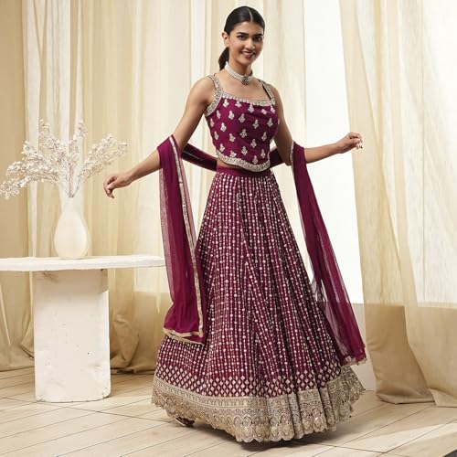 BIBA Women Burgundy Georgette Lehenga Set_32