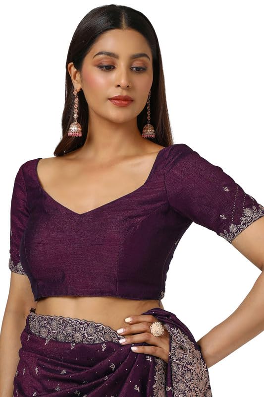 Soch Womens Wine Zari Embroidered Tussar Saree With Stone Work