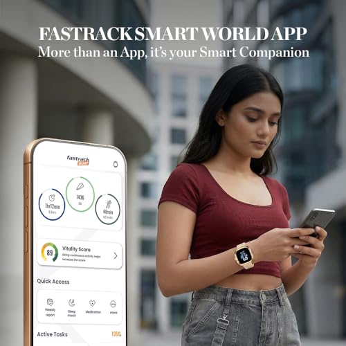 Fastrack Ryz Smart Watch For Women with 1.72” Super Ultra VU Display,Dynamic 60Hz Refresh Rate,AI Voice,Functional Crown,1ATM,BT Calling,HRM,SpO2 & Multiple Menu Styles,24/7 Health Suite - Light Beige