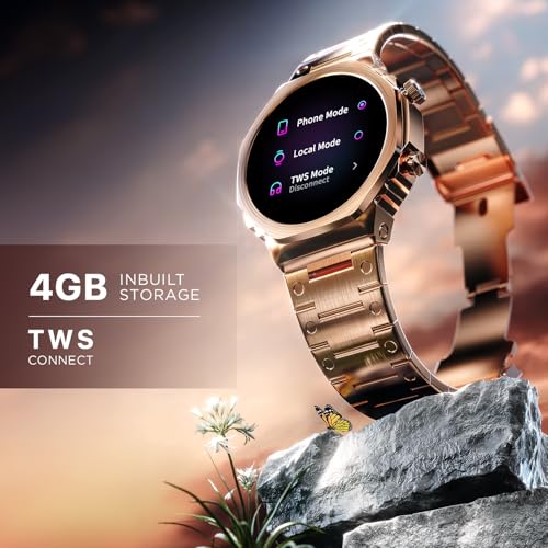 Fire-Boltt Onyx- 36.3mm AMOLED Always On Display Smart Watch, 466 * 466 High Resolution, Bluetooth Calling, Steel Design, IP67, 4GB Storage, 300+ Sports Modes, 130+ Watch Faces (Rose Gold)