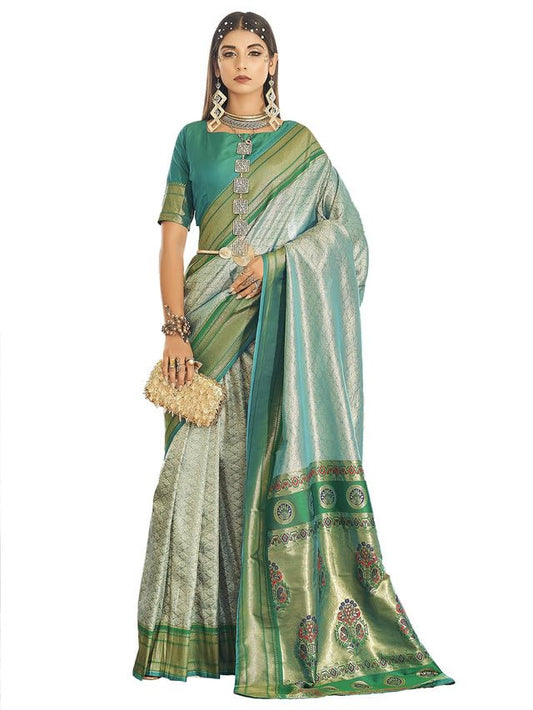Satrani Women's Art Silk Jacquard Saree with Unstitched Blouse Piece (3091S691N_Green)