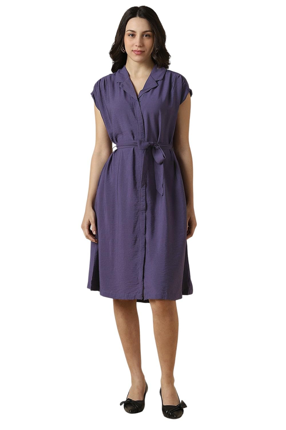 Women Purple Solid Casual Dress
