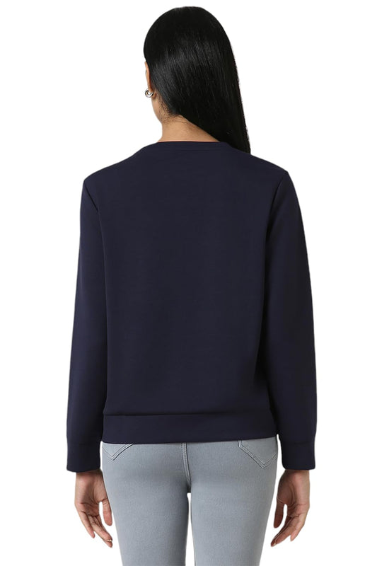 Van Heusen Women Navy Solid Round Neck Sweatshirt