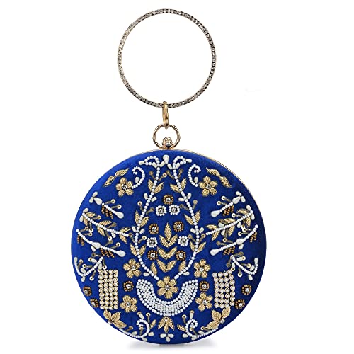 For The Beautiful You Blue Embroidered Women's Clutch (412)