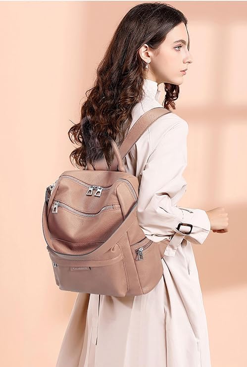 MomsyStore Medium Size Leatherette Backpack Purse for Women and Girls Convertible (PinkL)