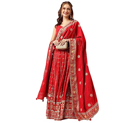 Divena Maroon and Gold Printed Lehenga choli with Gold Dupatta Set