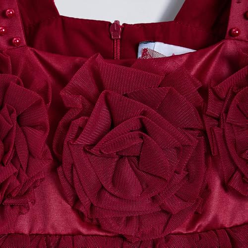 Hopscotch Girls Red Sleeveless Floral Applique Beaded Dress for Age (5-6 Years)